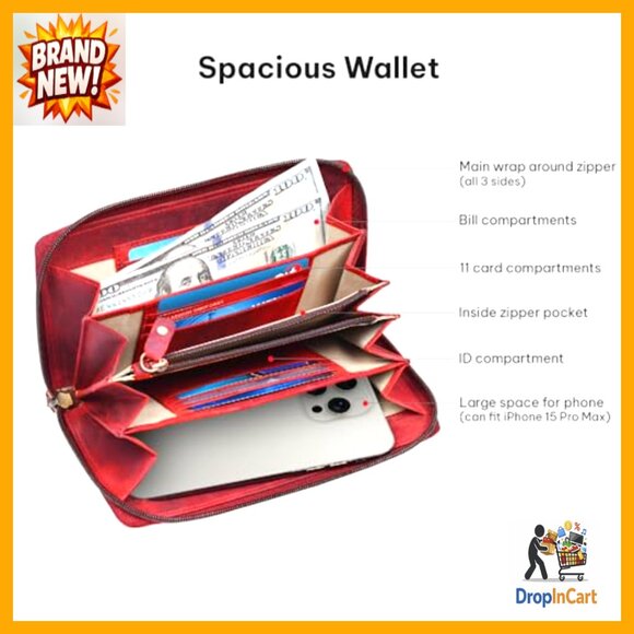 Leather Clutch Wallet RFID Blocking Floral Vintage Elegant Women's Accessory - Picture 4 of 6